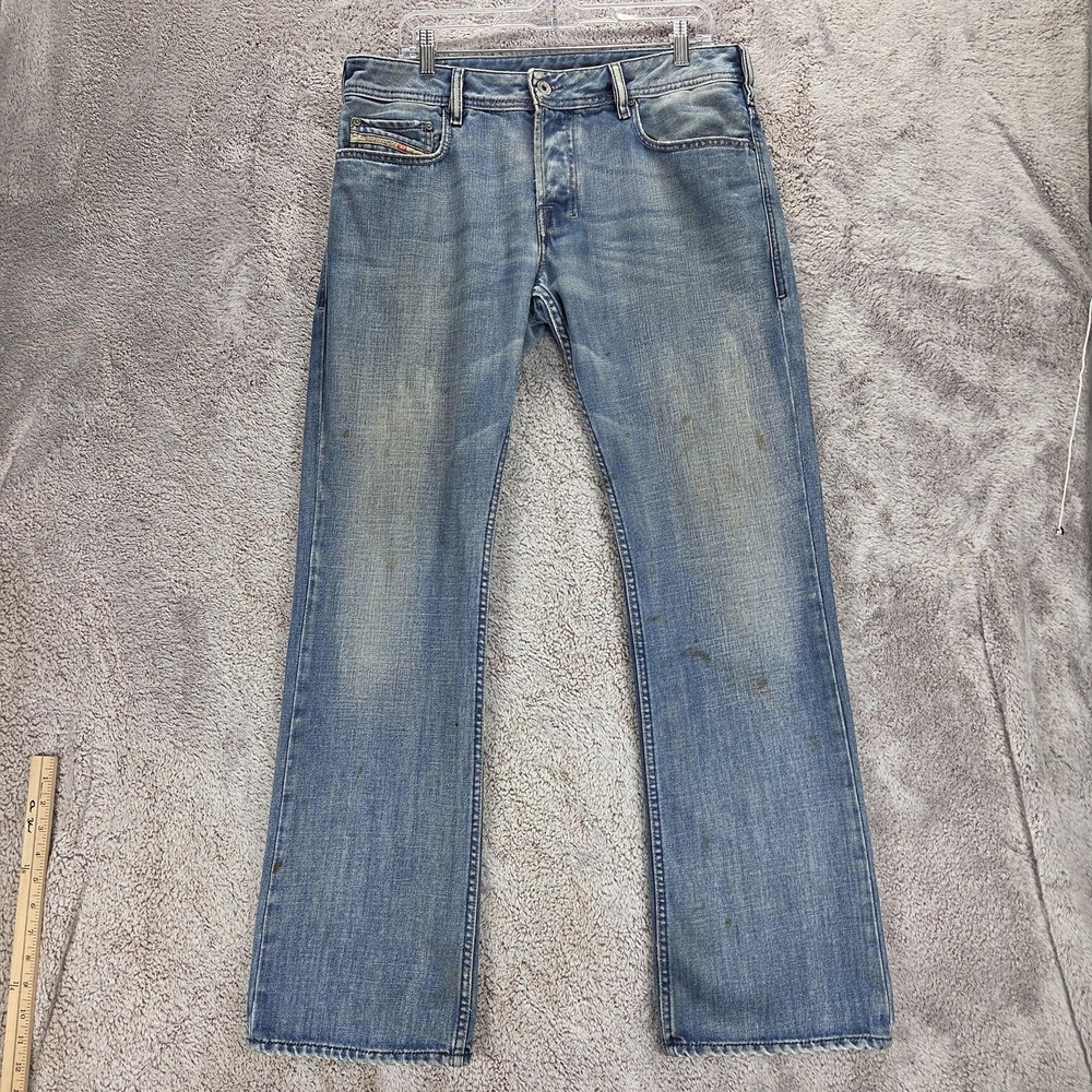 Diesel Jeans Mens 33x32 Blue Zatiny Regular Bootcut Button Fly Distressed 008AT